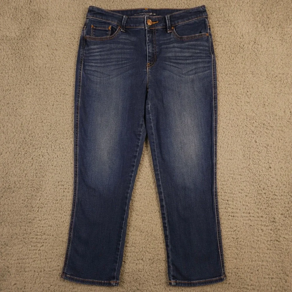 Chicos Jeans Women 00 US 2 Blue The Platinum Crop Stretch Dark Wash Denim Casual